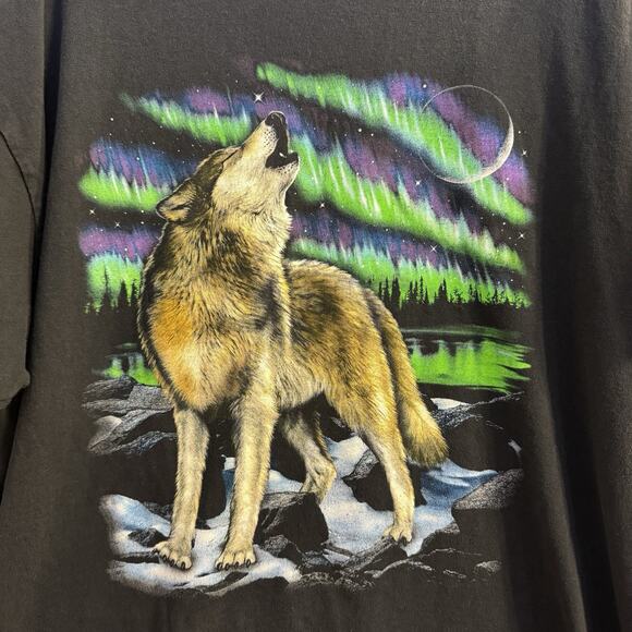 Delta VTG Nature Tee 2X Shirt Northern Lights Black Light Reactive Wolf Nerdy - Picture 2 of 4